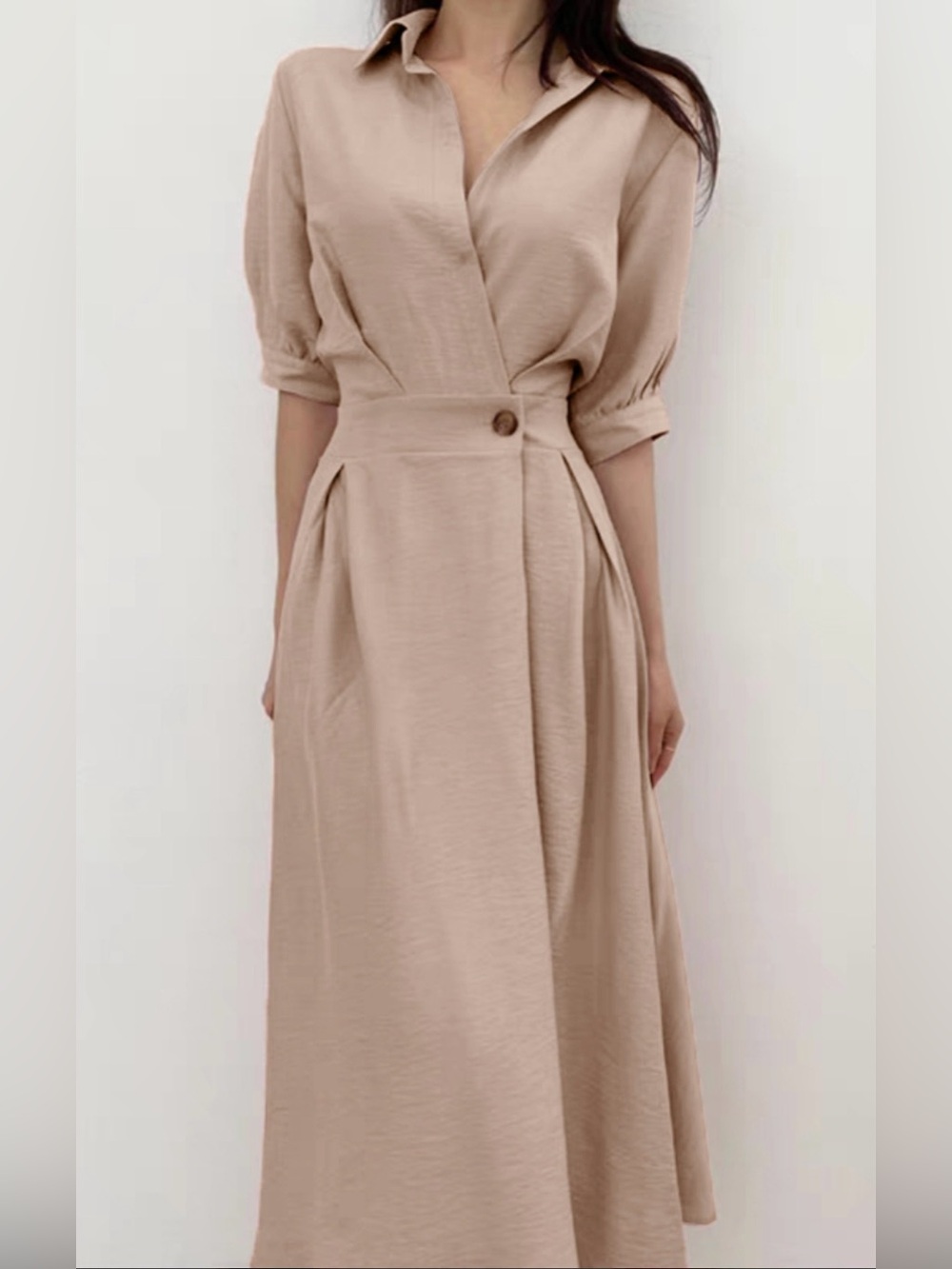 2 for $20 Effortless Taupe Wrap Maxi Dress with Button Waist